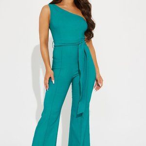 New One Shoulder Turquoise Jumpsuit Size S